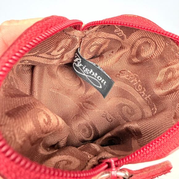 Brighton Red Pebbled Leather & Croc Embossed Coin Purse Heart Detail Zip Pouch - Picture 8 of 10